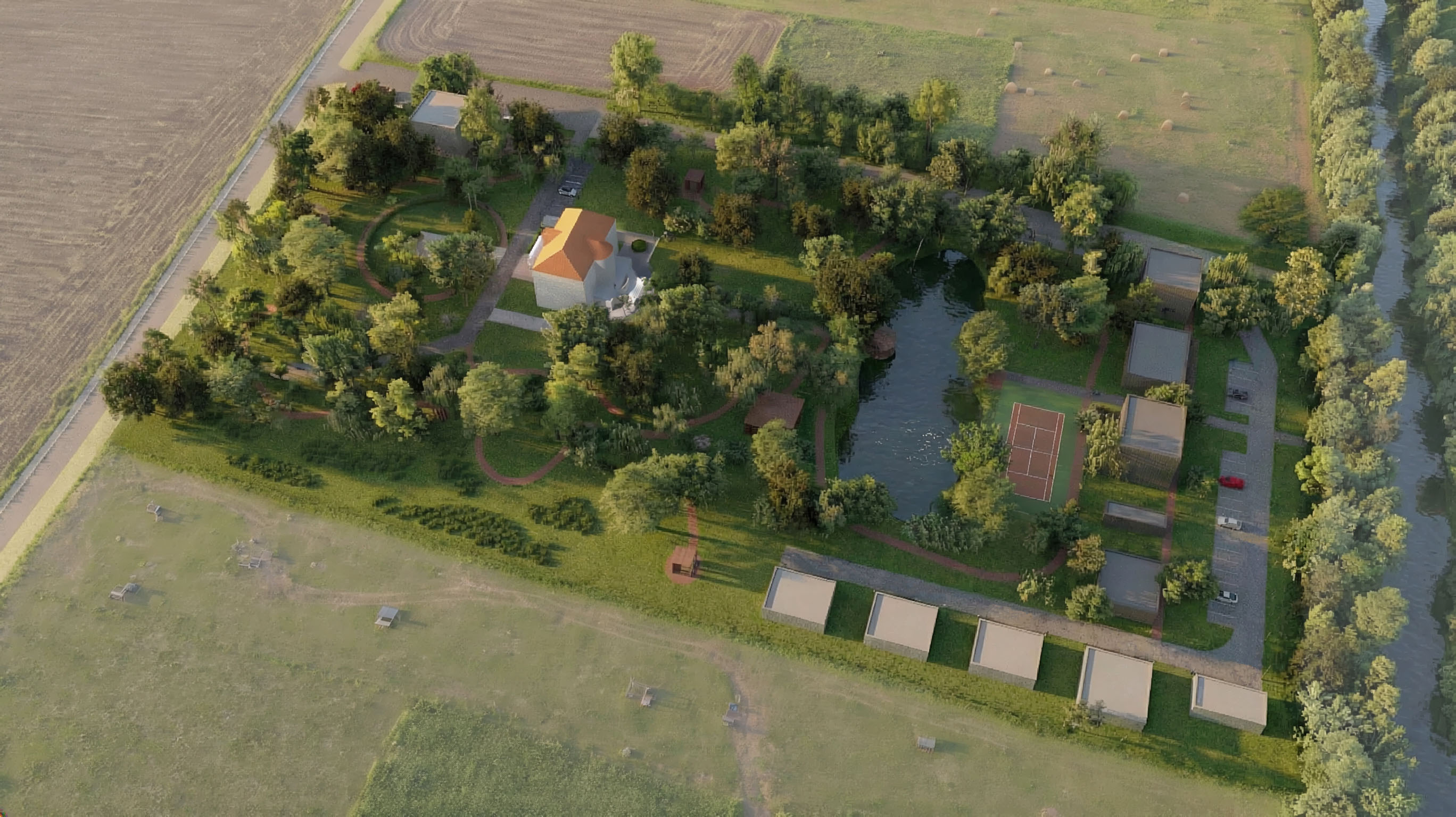 Widok z lotu ptaka na kompleks pałacowy